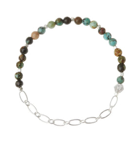 Mini Stone w/Chain Stacking Bracelet - African Turquoise