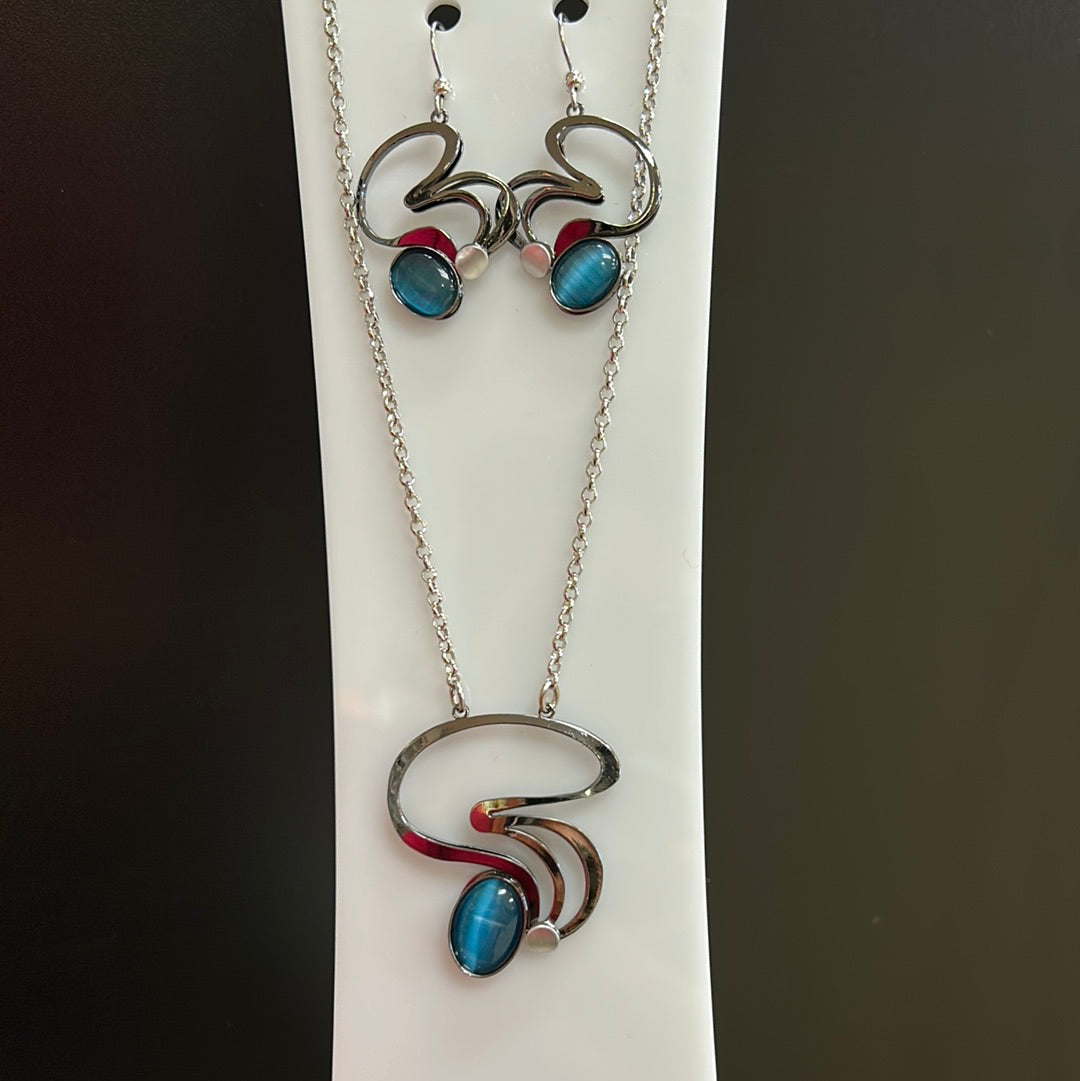 Blue Cat’s Eye Earring and Necklace Set - Lighten Up Shop