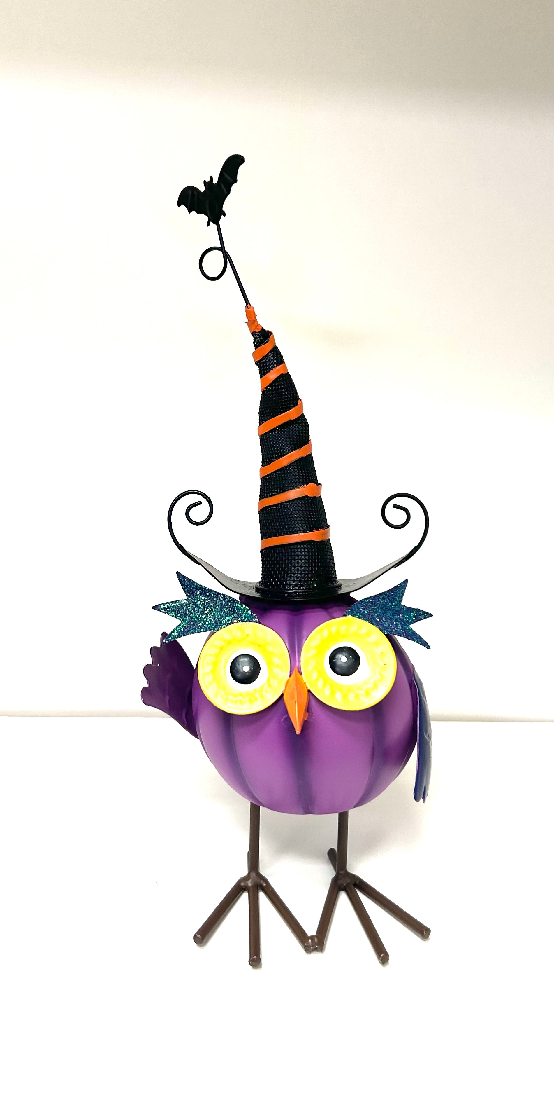 Purple Metal Witches Hat Owl Decor