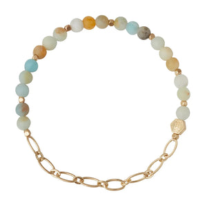 Mini Stone w/Chain Stacking Bracelet - Amazonite