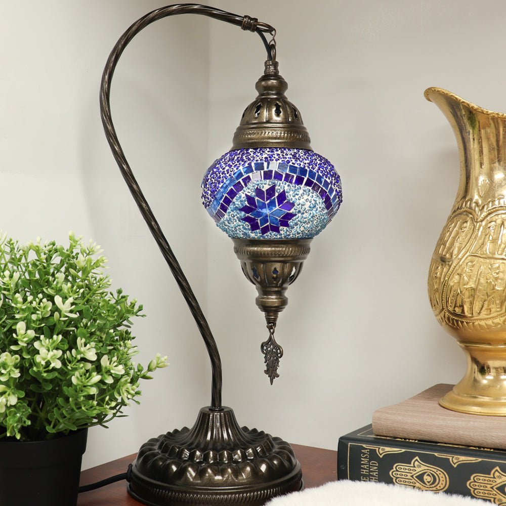 Turkish Swan Neck Mosaic Table Lamp Blue