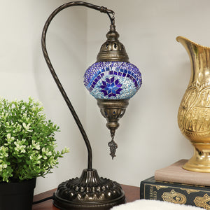 Turkish Swan Neck Mosaic Table Lamp Blue