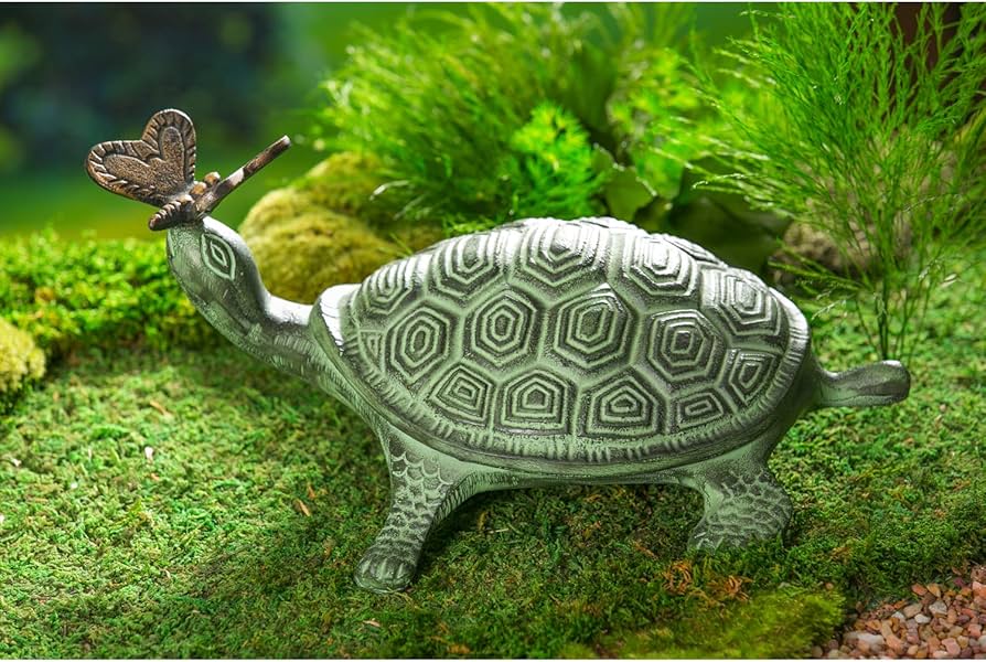 Turtle & Butterfly Metal Garden Statue - Lighten Up Shop