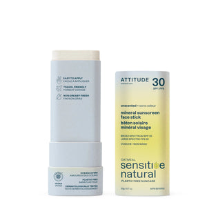 Attitude Mineral Sunscreen Sensitive Face Stick SPF 30 Unscented - 20g