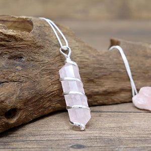 Rose Quartz Silver Wrapped Pendant - Lighten Up Shop