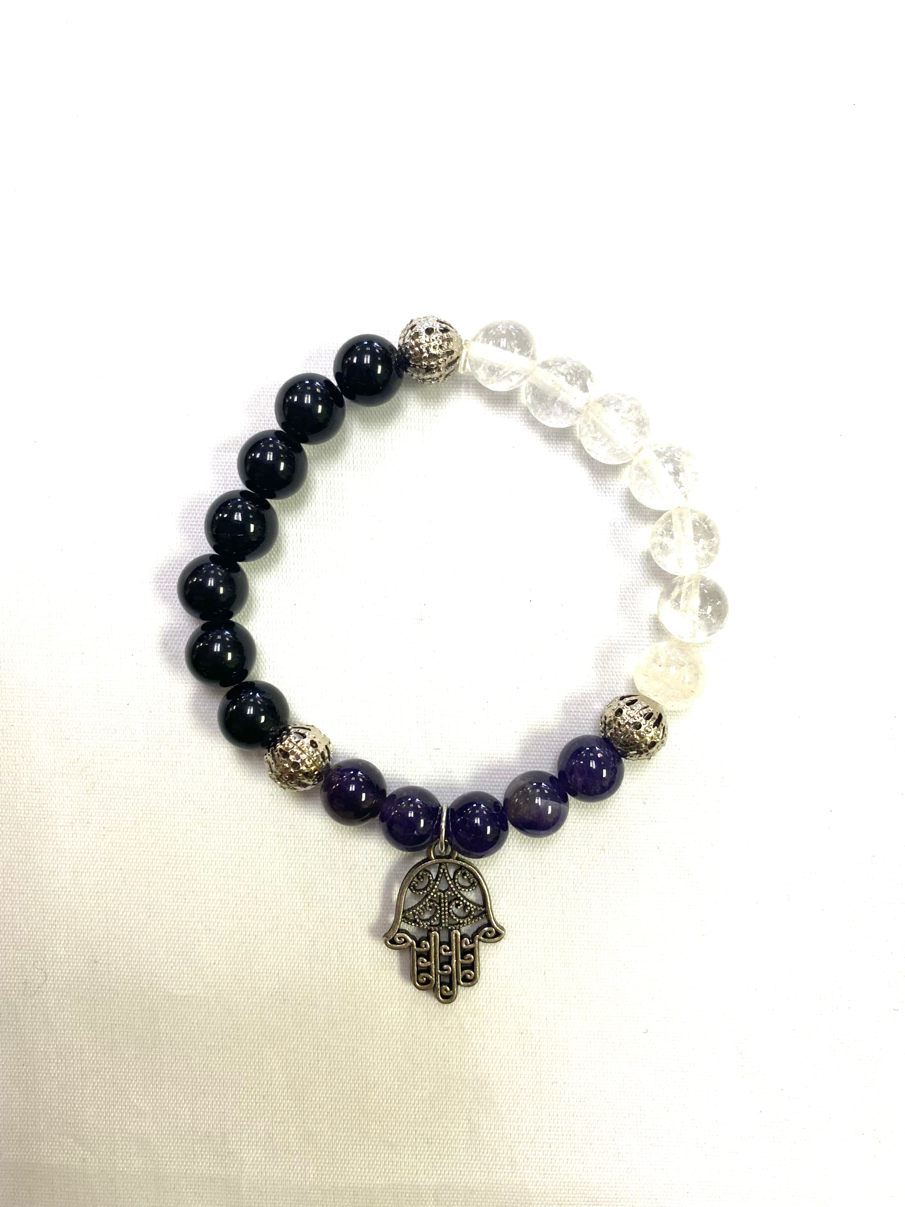 Amethyst/Clear Quartz Hamsa Bracelet - Lighten Up Shop