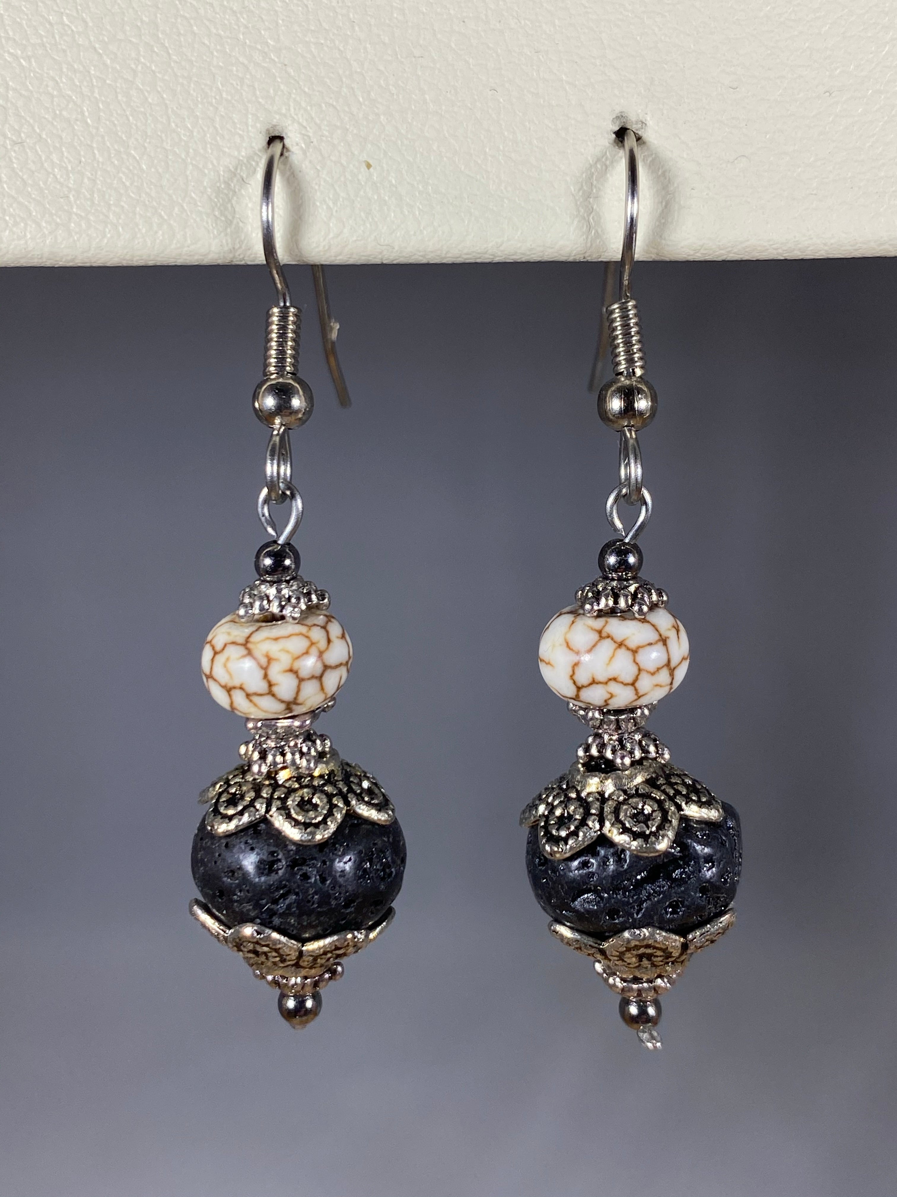 Round Lava Brown Marble Bead Diffuser Earrings - Lighten Up Shop