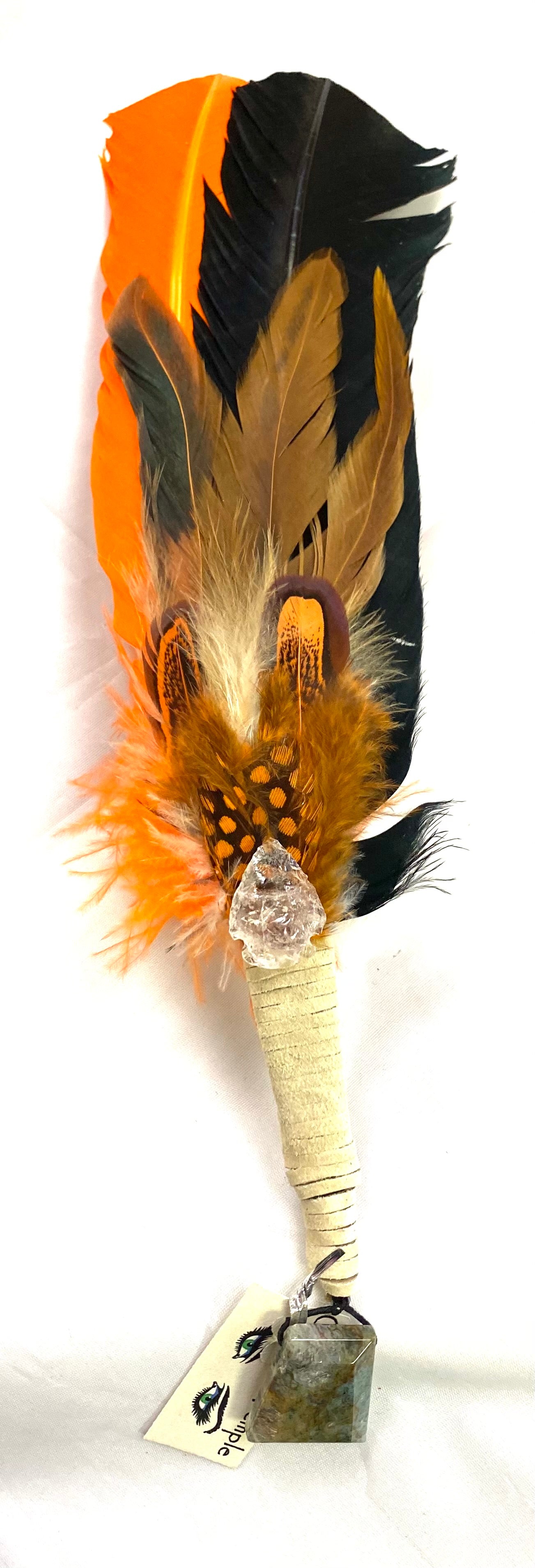 12” Smudging Feather with Crystals - Lighten Up Shop