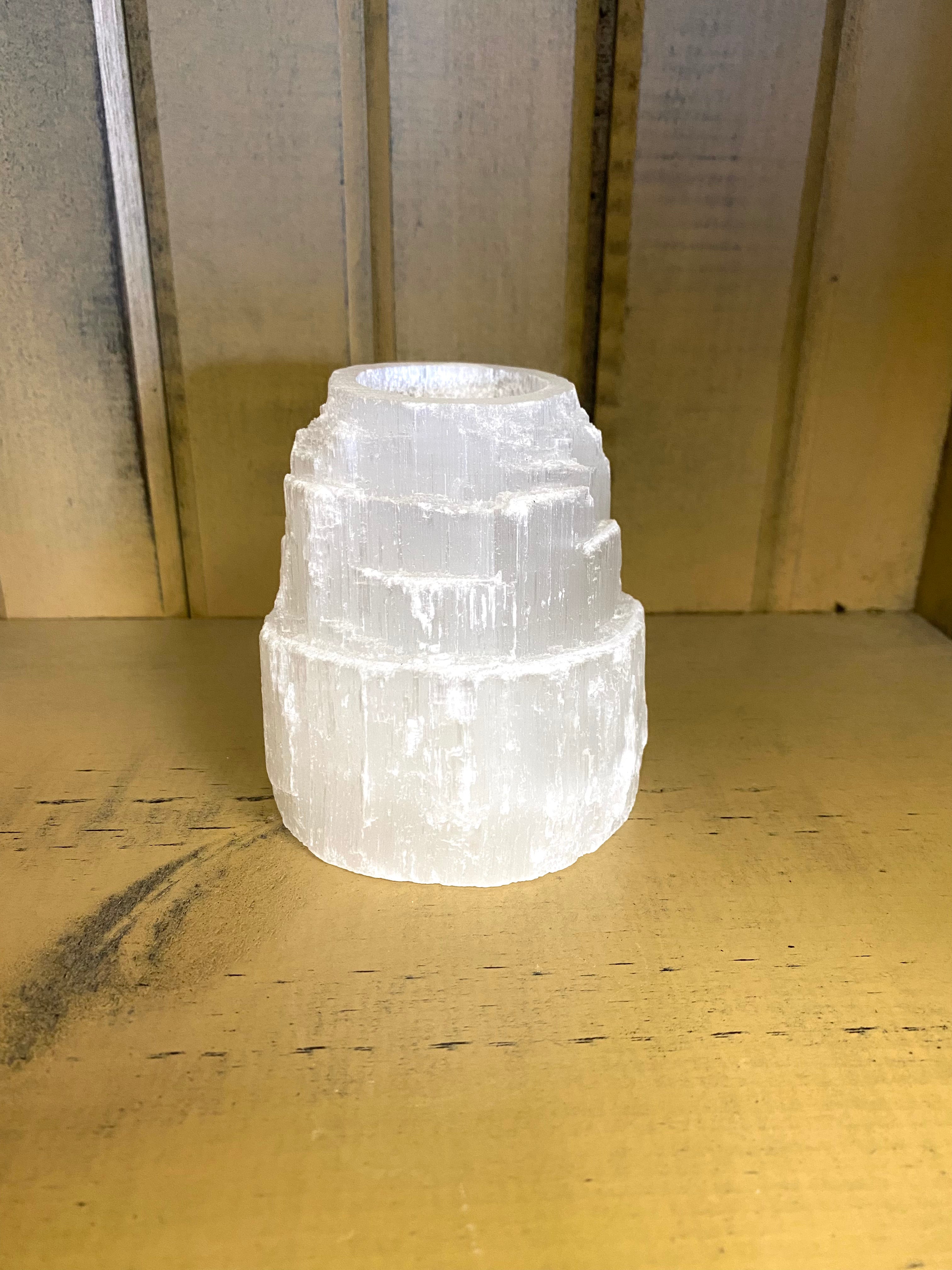 Selenite Candle Holder/ Sphere Stand - Lighten Up Shop